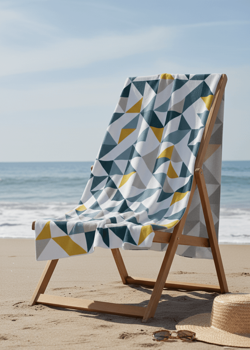 Beach scene with geometric pattern